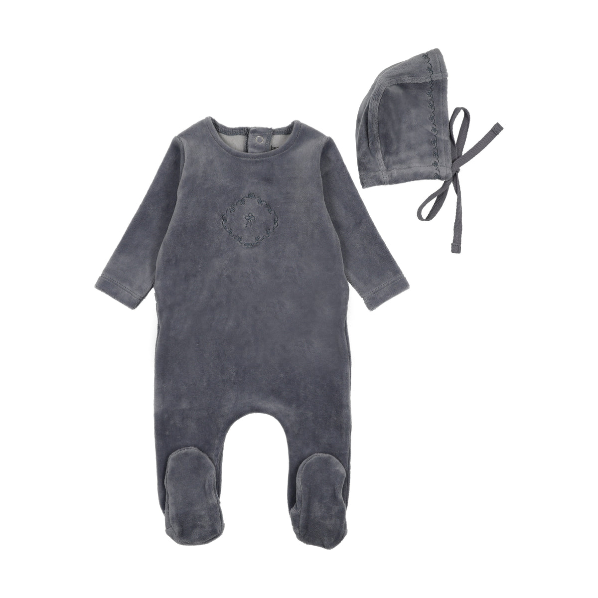 Velour Collar Layette Set - Dusty Blue