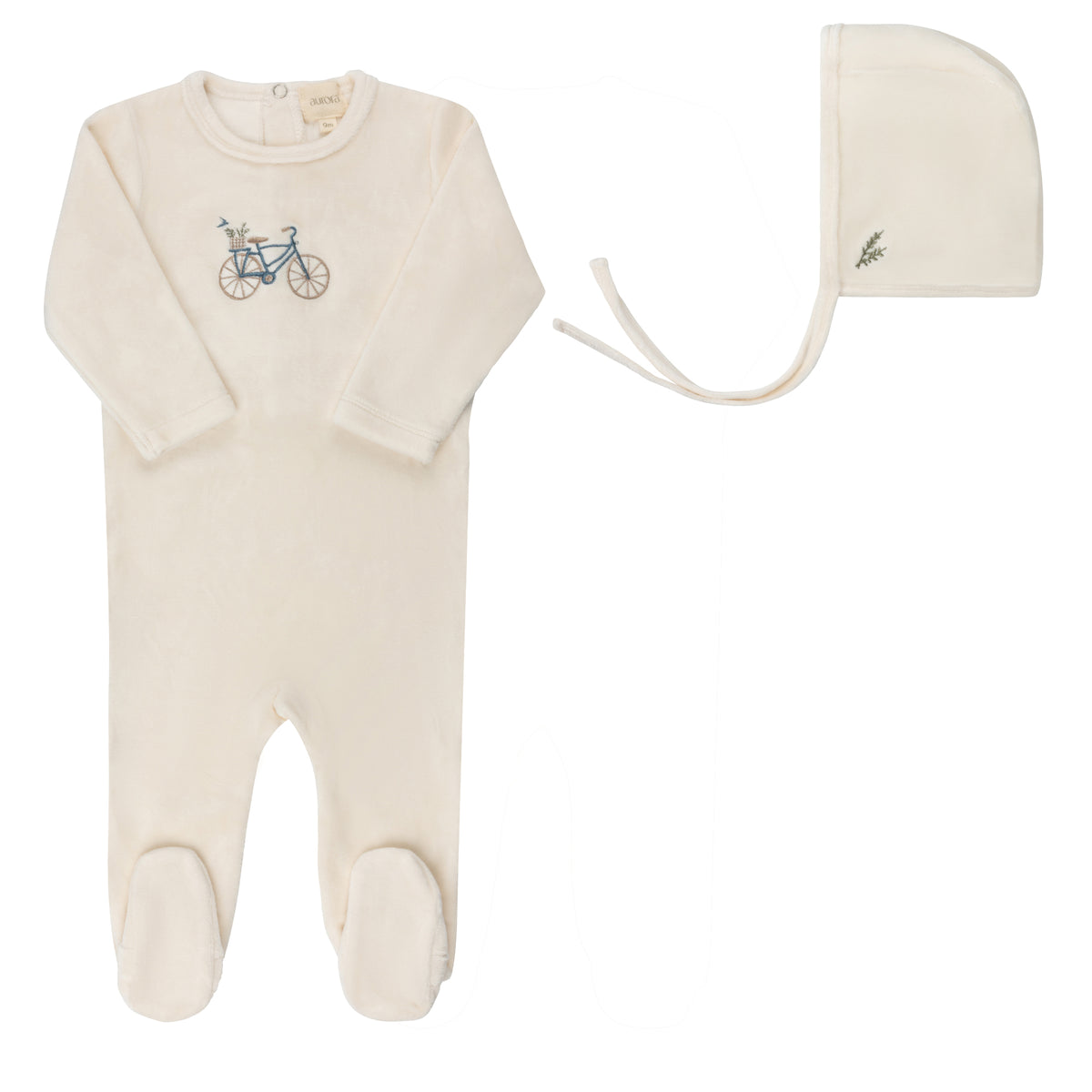 Velour Bicycle Collection-Ivory/Girl-Footie/Bonnet Set