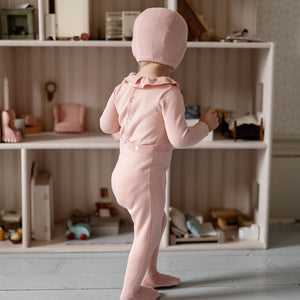 Petal pink raised knit footie and bonnet