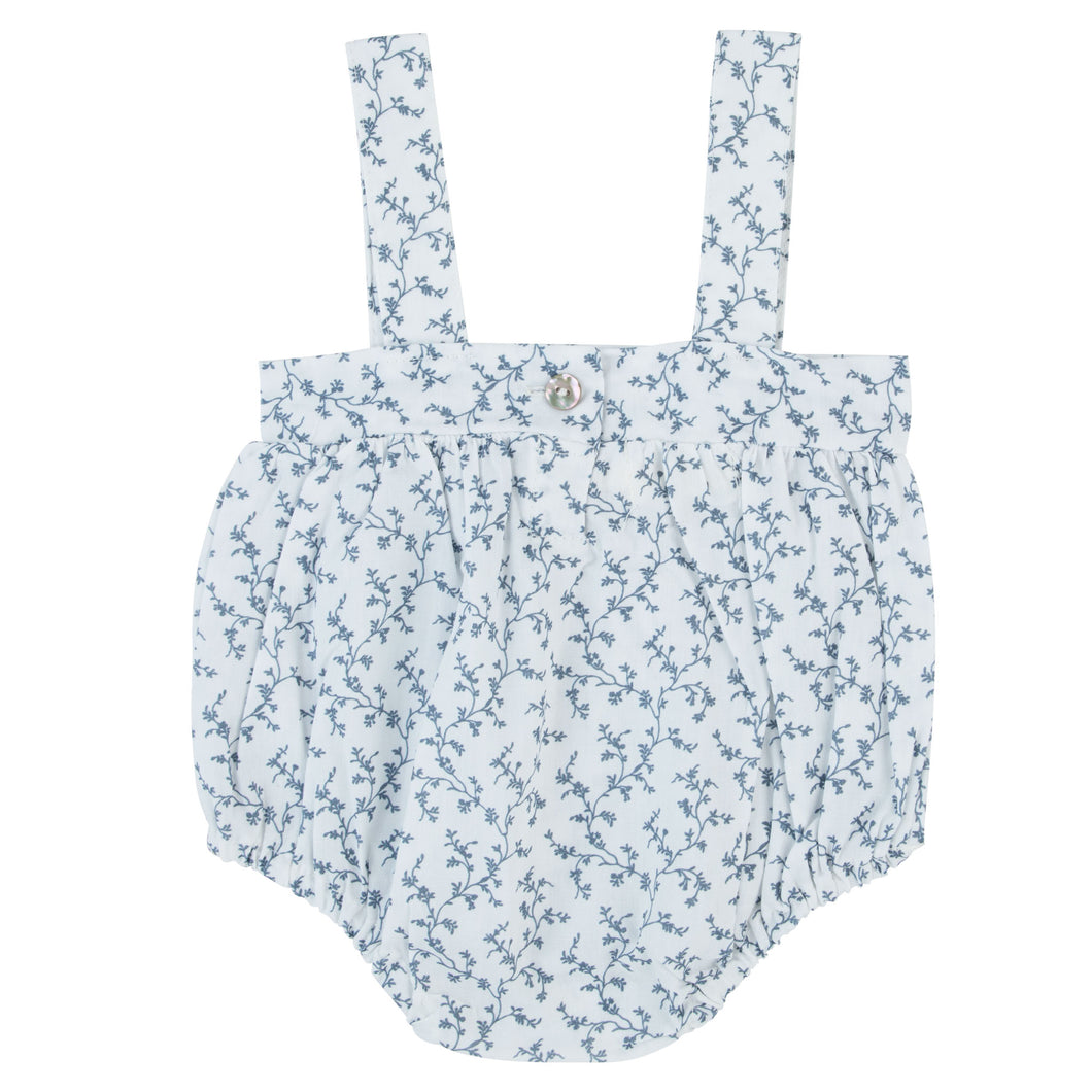 Waffle floral romper - blue