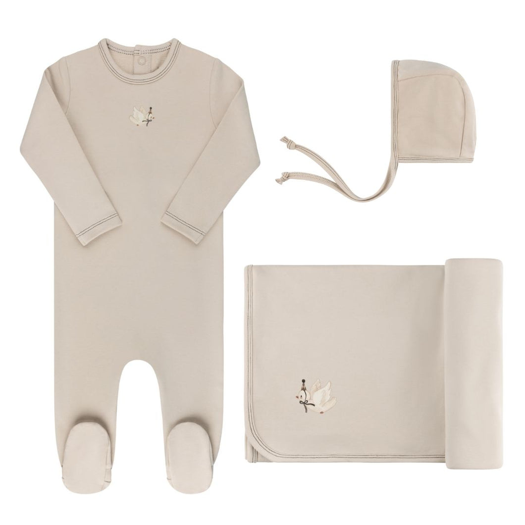 Organic french terry bird layette set - Beige