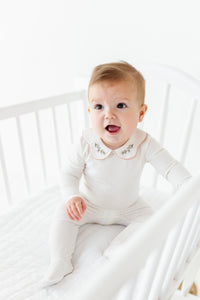 Organic cotton wide rib embroidered layette set - Ivory/pink
