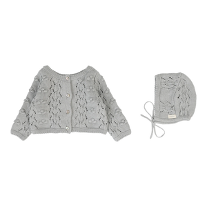Popcorn weave cardigan set - Light blue