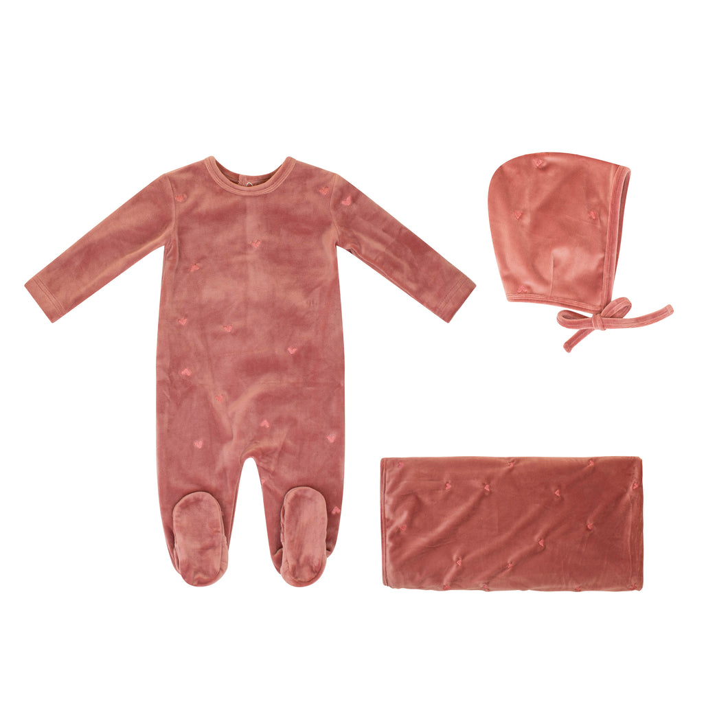 Embroidered heart layette set - Pink TD2806