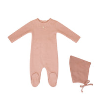Load image into Gallery viewer, Waffle scallop footie and bonnet - Pink TD2810
