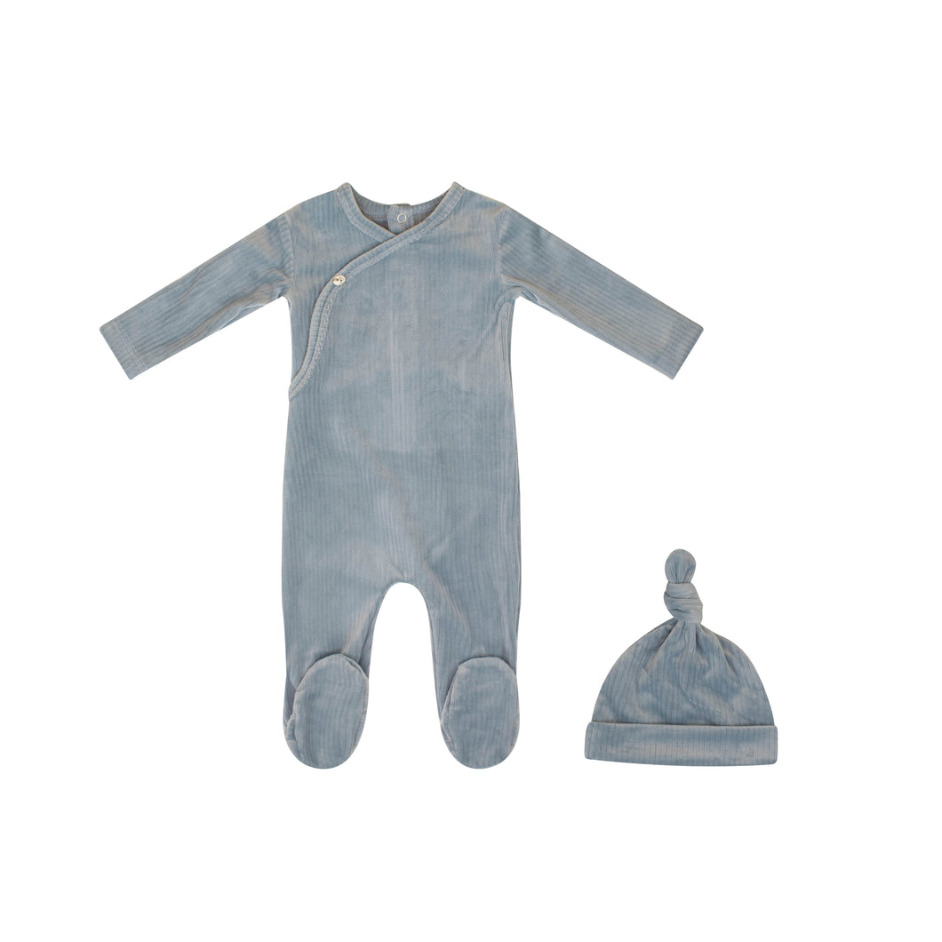 Rib wrap footie and beanie - Blue TD2819