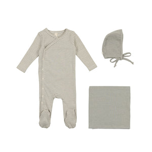Heather stripe layette set - sage