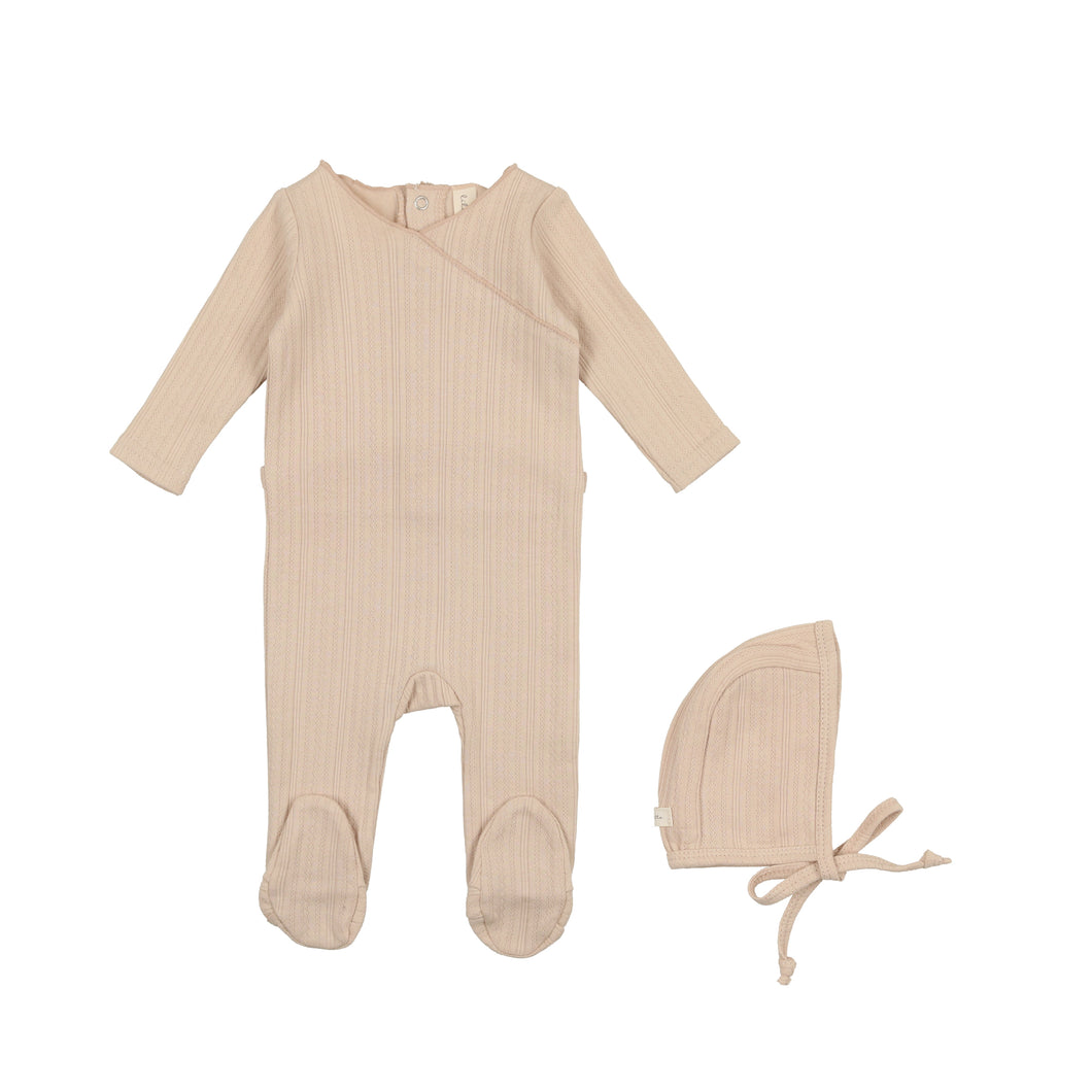 Pointelle footie and bonnet - petal