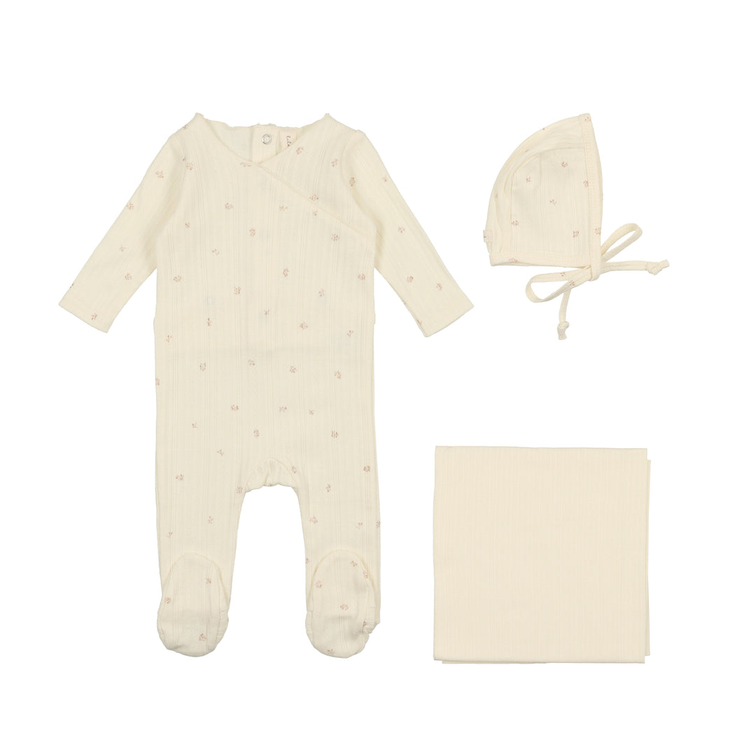 Pointelle layette set - cream/petal
