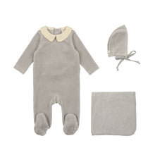 Load image into Gallery viewer, Velour collar layette set - Dusty blue
