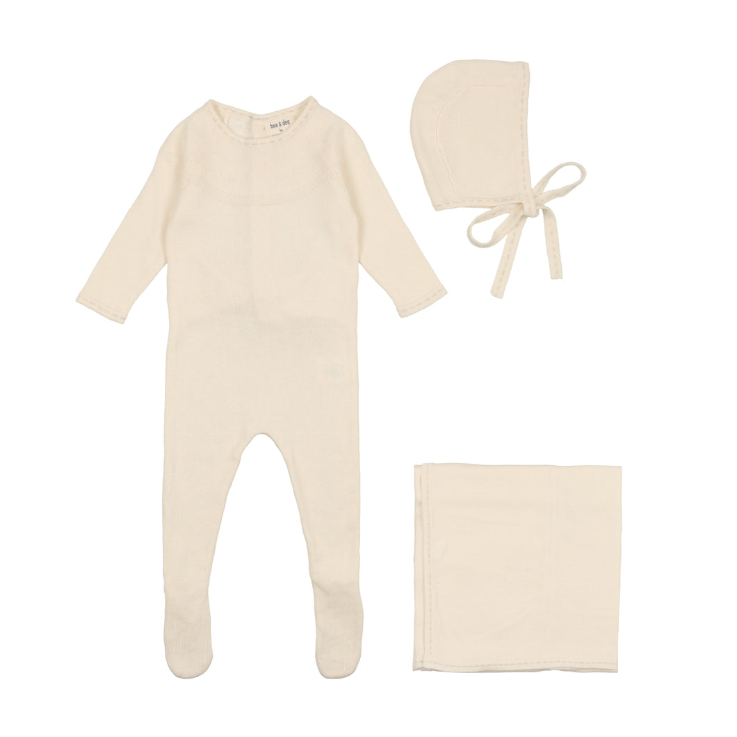 Contrast stitch knit layette set - Snow white