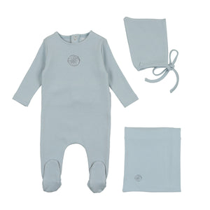 Cotton small print layette set - Blue fog
