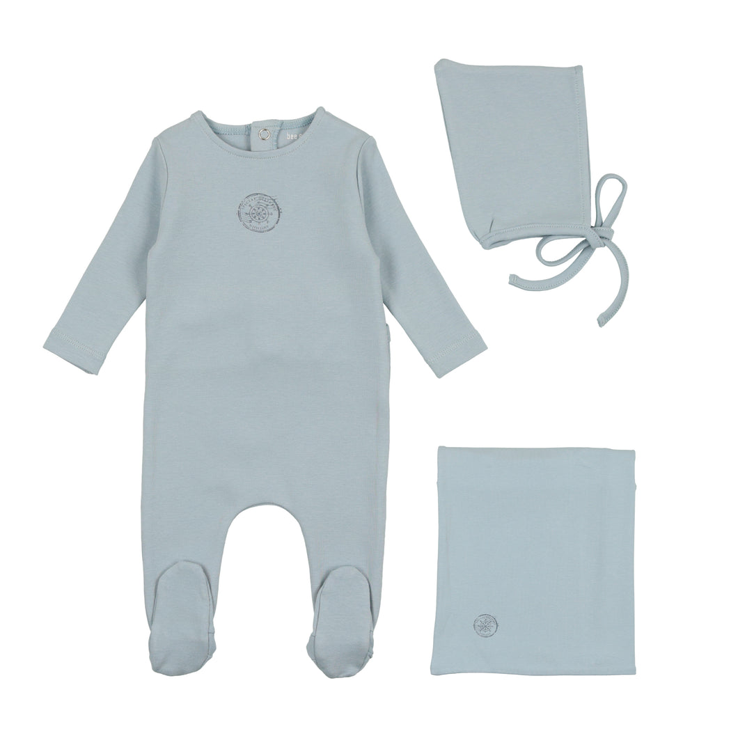 Cotton small print layette set - Blue fog