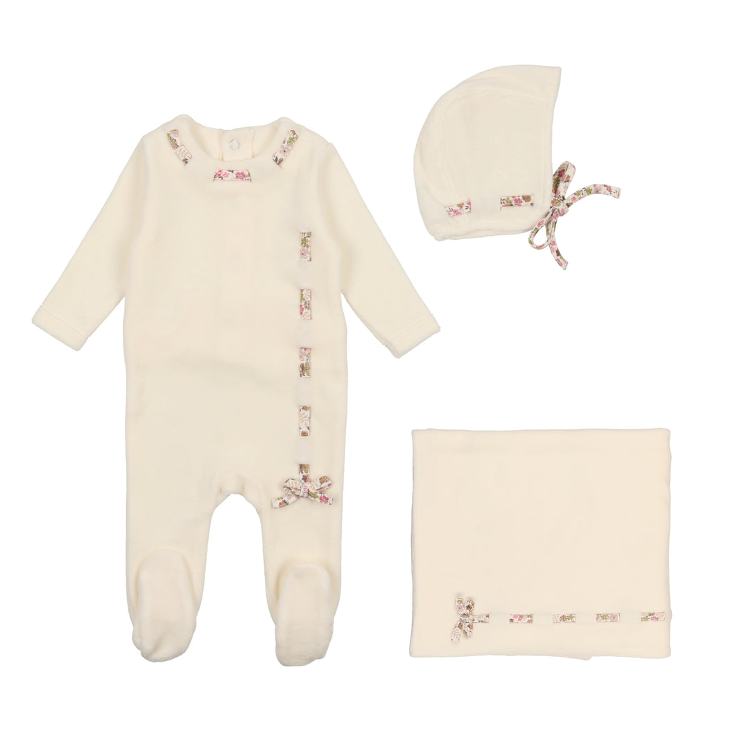 Ribbon weave velour layette set - snow white girl