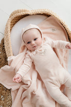 Load image into Gallery viewer, Velour embroidered metallic bee footie and bonnet - Pink

