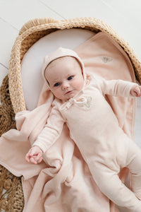 Velour embroidered metallic bee layette set - Pink