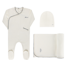 Load image into Gallery viewer, Organic cotton little one layette set - Ivory/blue
