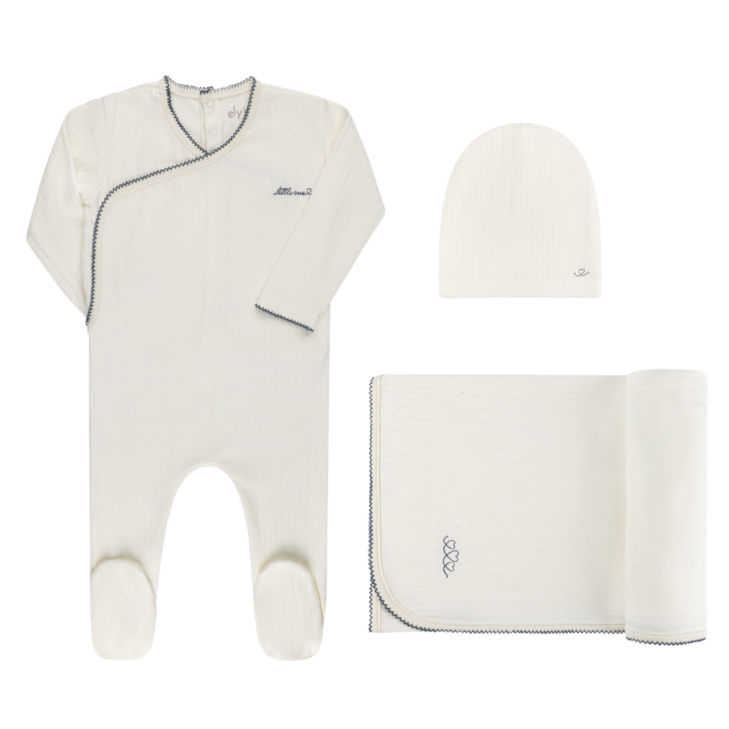 Organic cotton little one layette set - Ivory/blue