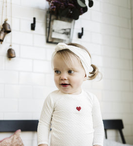 Embroidered heart headband - Ivory