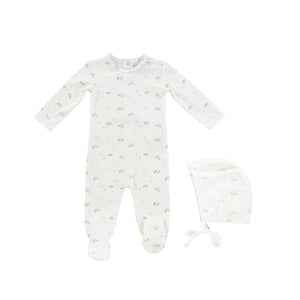Berry pattern footie and bonnet - Blue