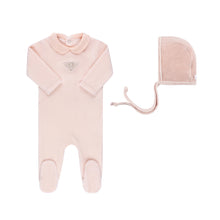 Load image into Gallery viewer, Velour embroidered metallic bee footie and bonnet - Pink

