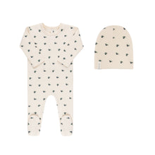 Load image into Gallery viewer, Waffle olive footie and beanie - Navy on cream
