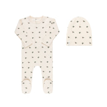 Load image into Gallery viewer, Waffle olive footie and beanie - Plum on cream
