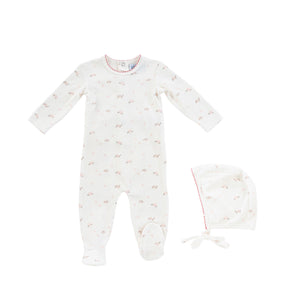 Berry pattern footie and bonnet - Pink