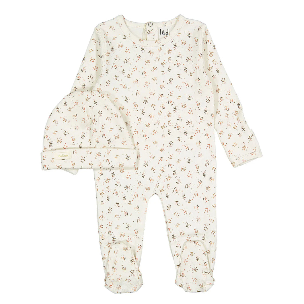 Mauve cherry footie and hat set