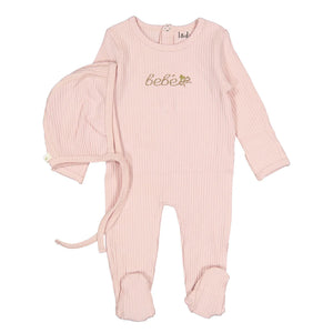Mauve bebe footie and hat set