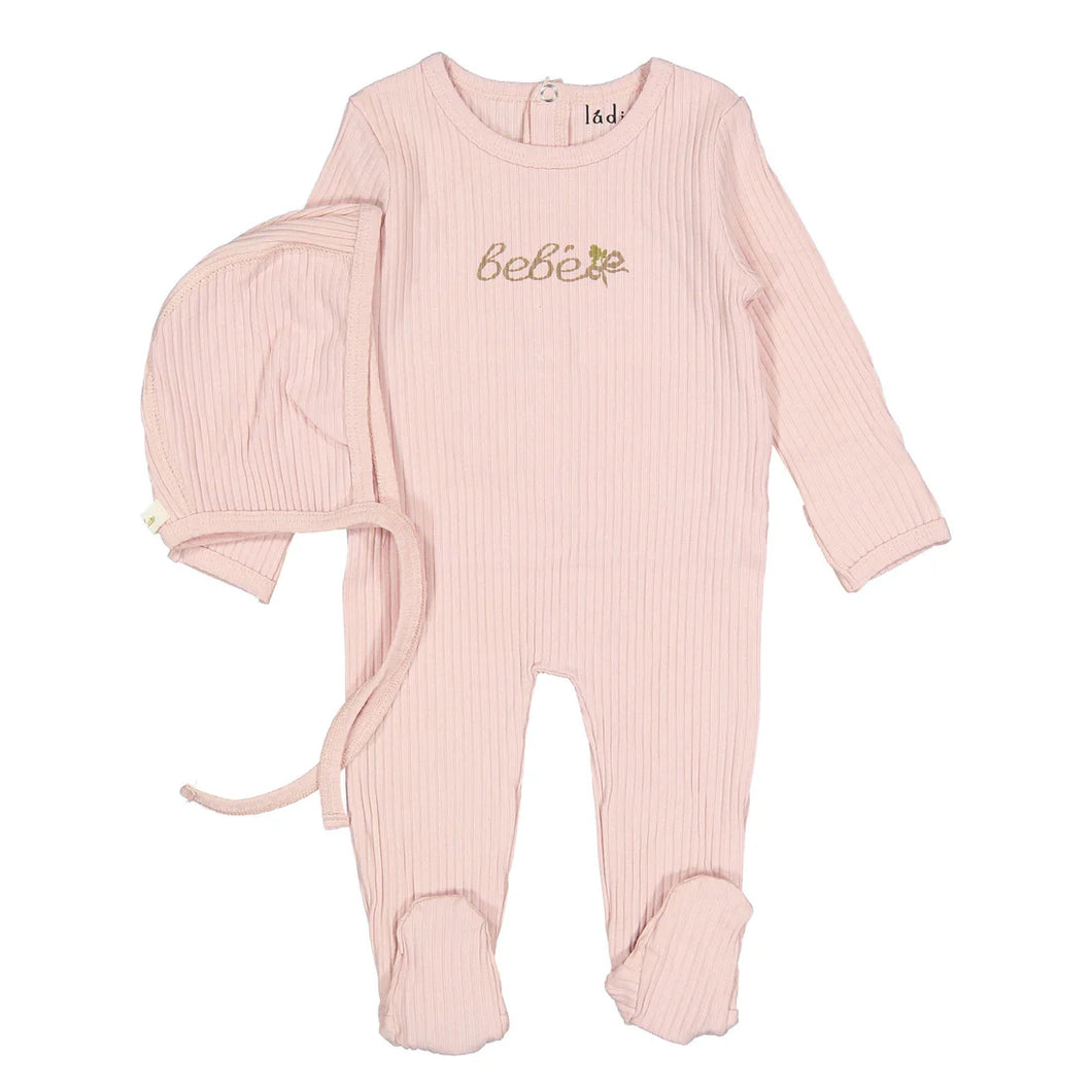 Mauve bebe footie and hat set