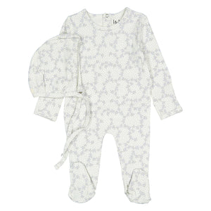 Blue vintage vine footie and hat set