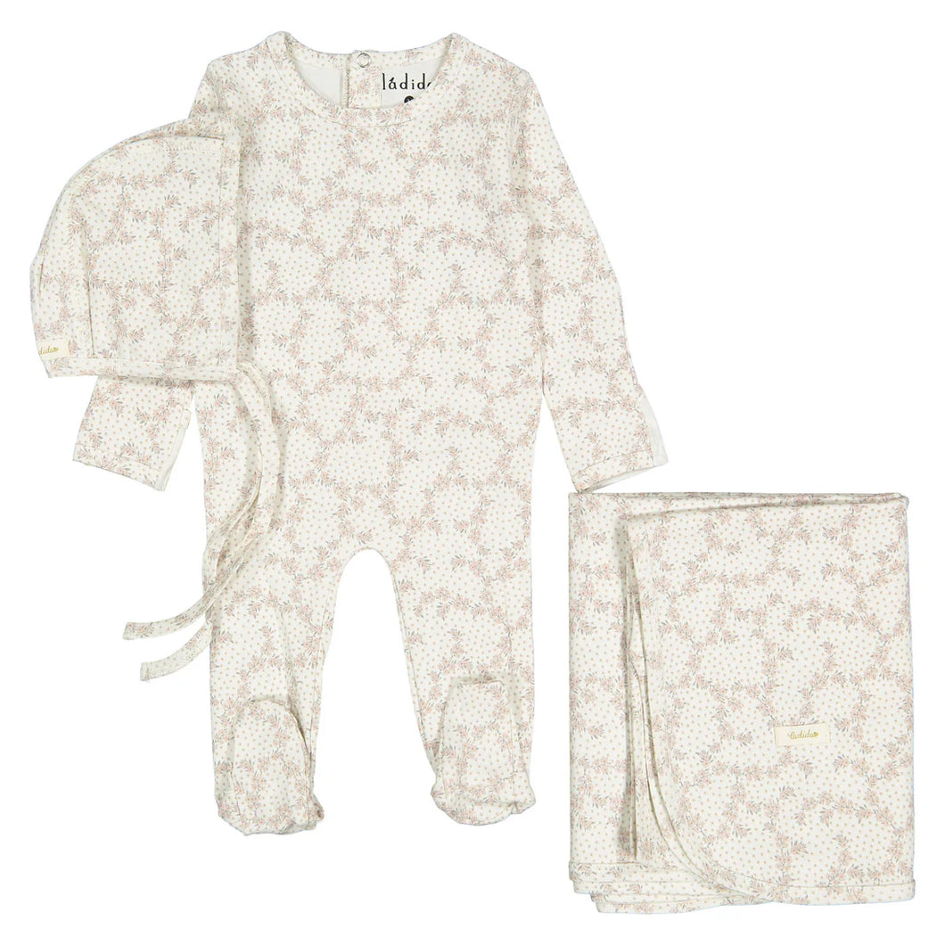 Pink vintage vine layette set