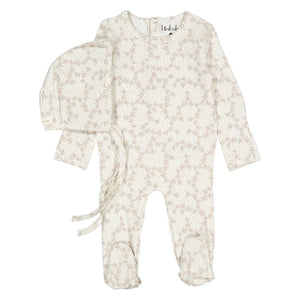 Pink vintage vine footie and hat set