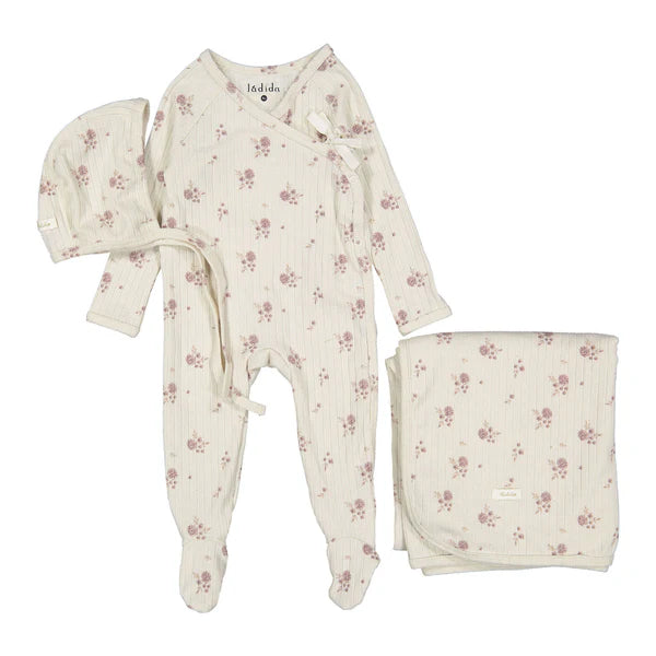 Pink watercolor printed layette set