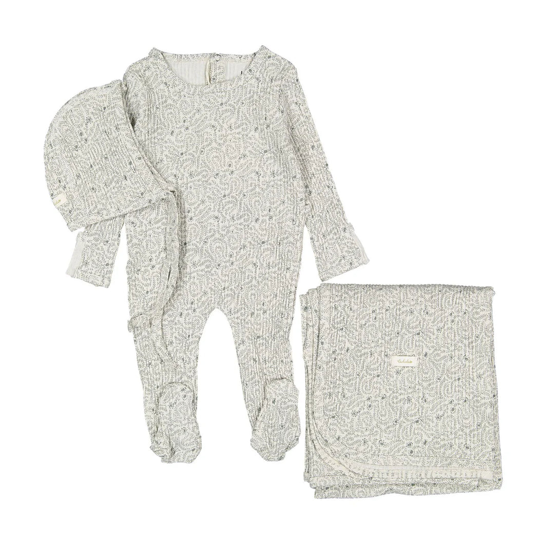 Teal liana print layette set