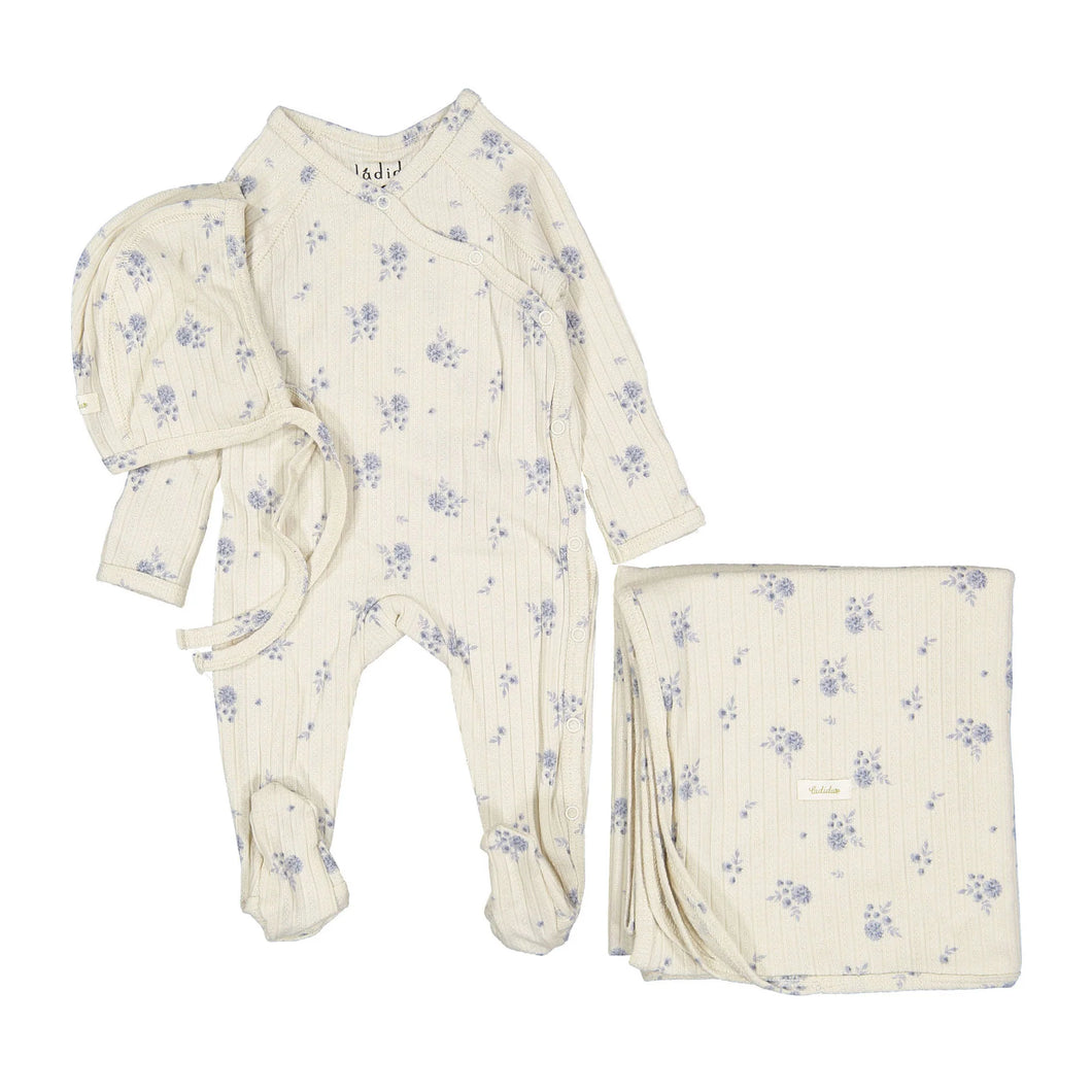 Blue watercolor printed layette set