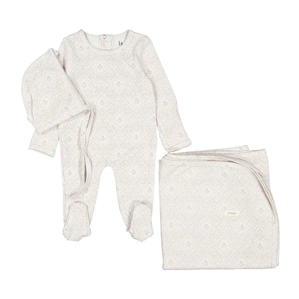 Rose damask print layette set