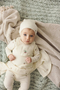 Scattered cherry layette set - ivory/red