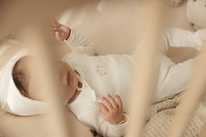 Striped pointelle footie and bonnet - cream/floral
