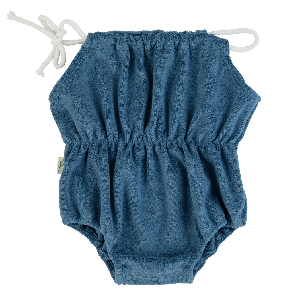 Terry and denim romper - blue/terry