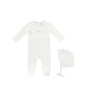 Pointelle footie and bonnet - Blush