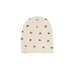Waffle olive footie and beanie - Navy on cream