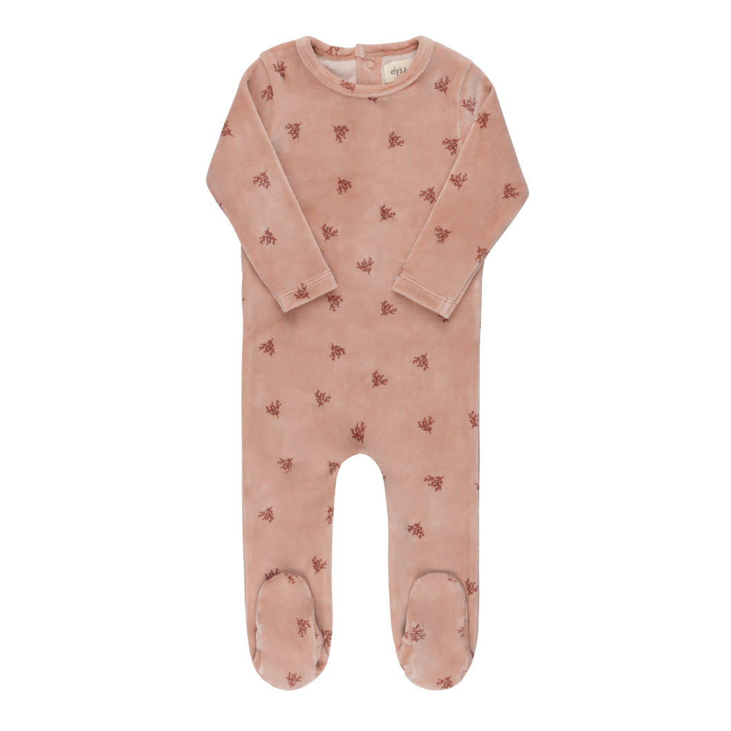 Velour leaf pattern collection - Footie - Pink