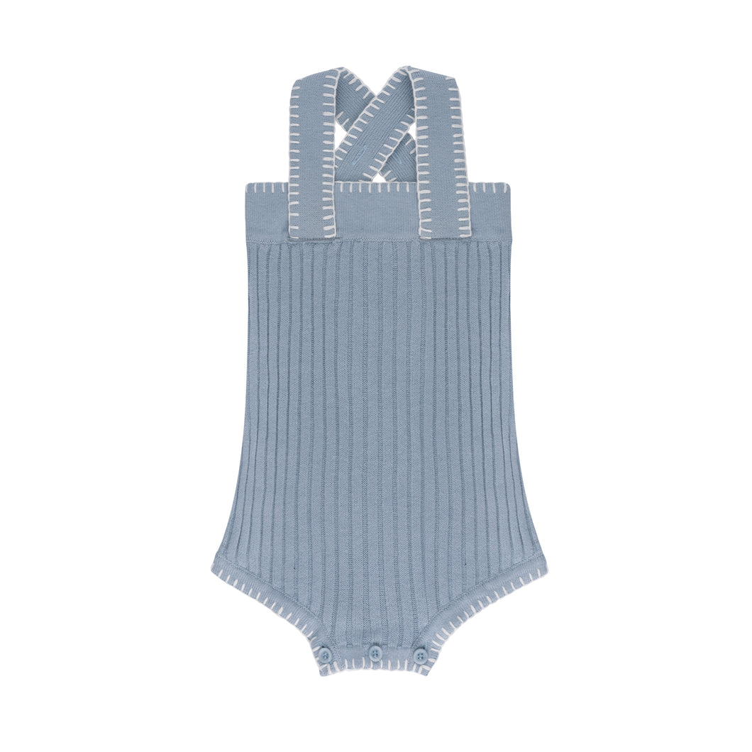 Wave collection - whip stitch knit romper - blue