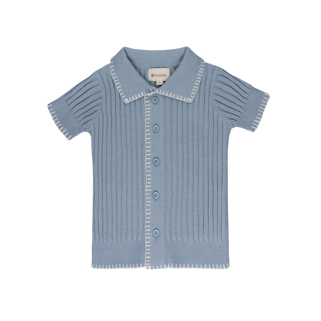 Wave collection - whip stitch knit top - blue