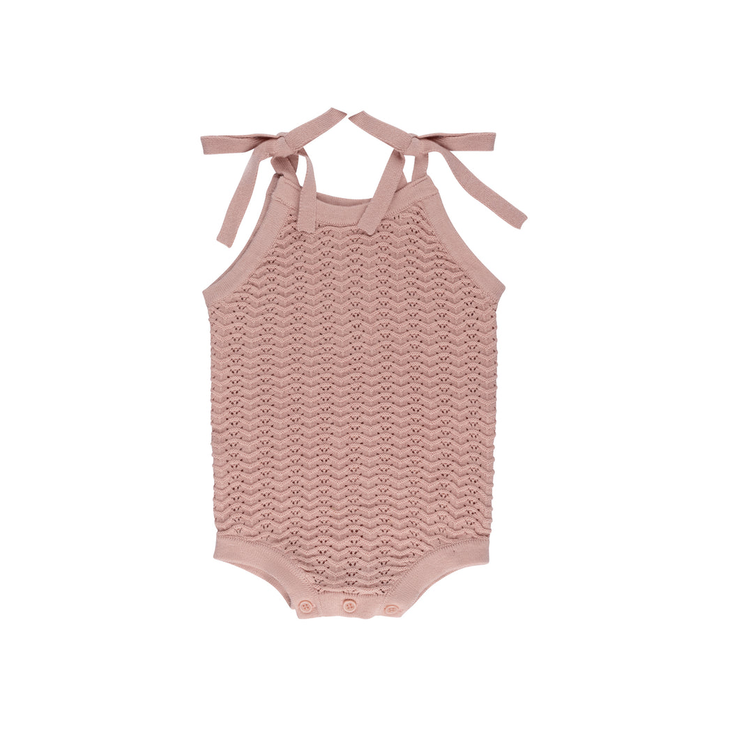 Wave collection - knit pointelle romper - rose