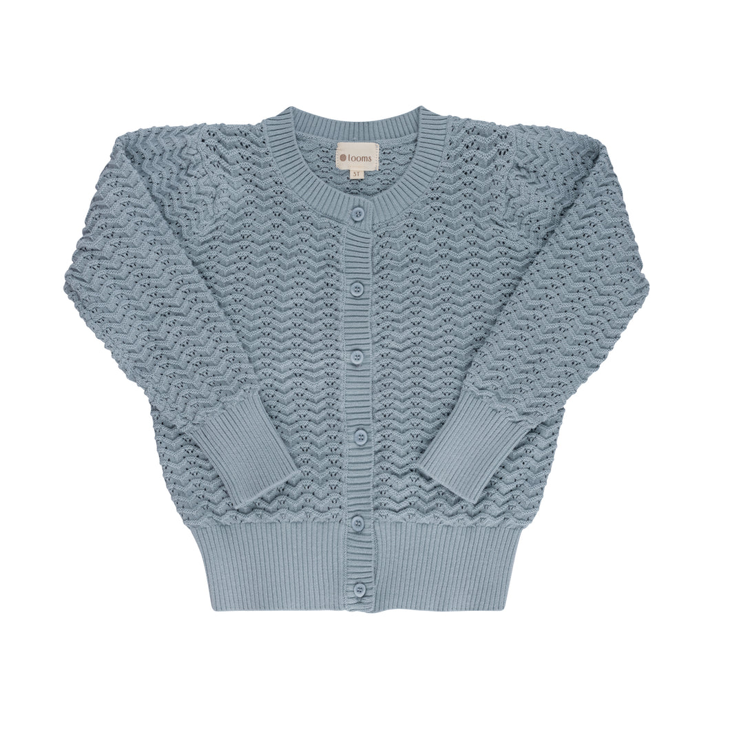 Wave collection - knit pointelle cardigan - blue