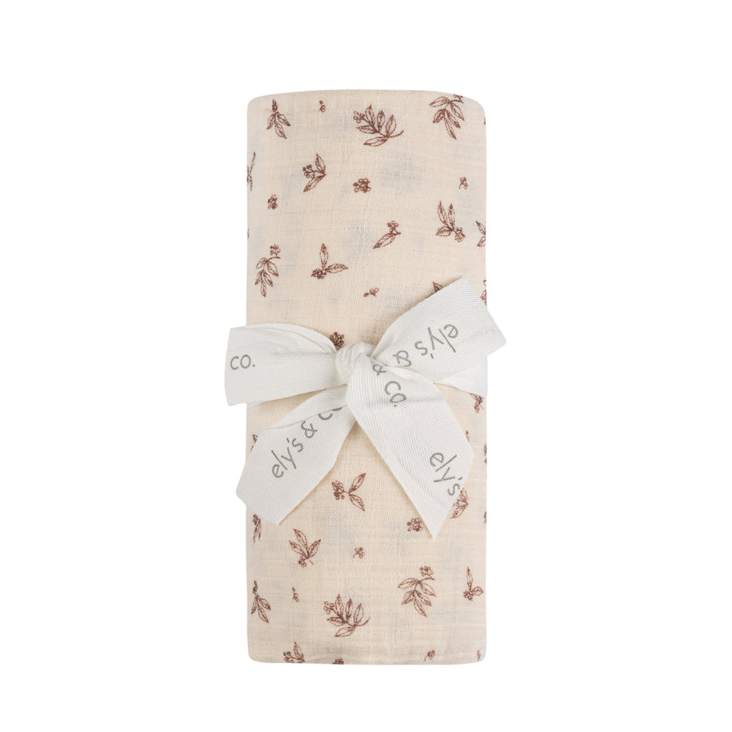 Brushed cotton elderberry leaf muslin swaddle - Brick