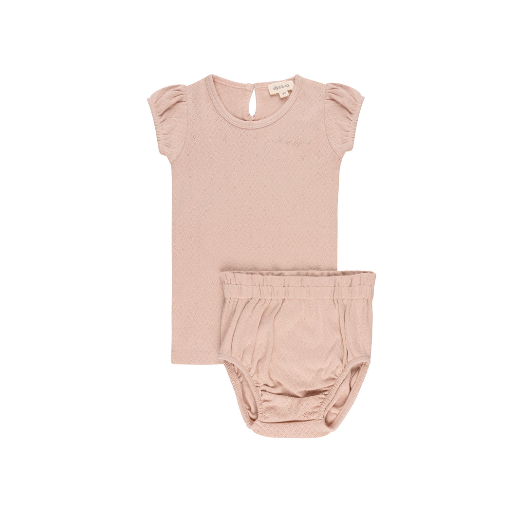 Organic amore pointelle 2 pc set - pink/rose gold